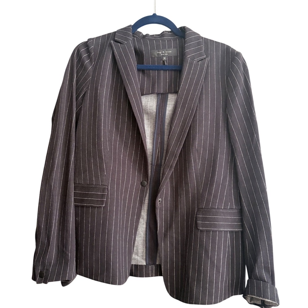 Rag & Bone New York Navy Pinstripe Cotton Blazer Jacket Size 10‎